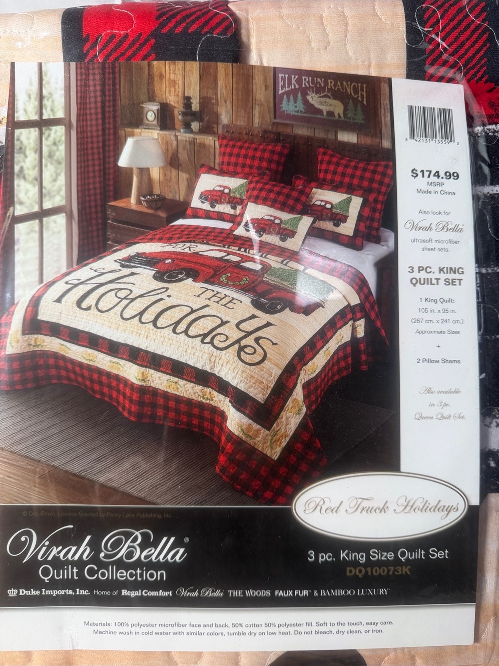 Red Truck Holidays King Quilt Set - Red & Cream New in Bag